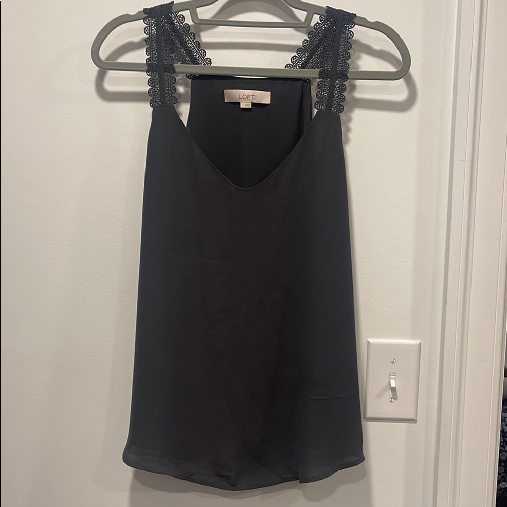LOFT Elegant Grey Camisole with Lace Straps